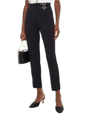 SANDRO Black Danna Cropped Double Buckle Trouser Pants Sz 38 fits like a 6